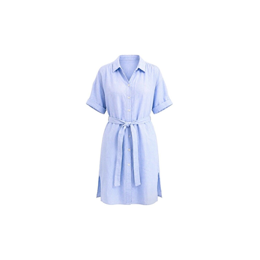 Tahari Women’s Size S Light Blue Linen Shirt Dress Belted Short Sleeve Collared